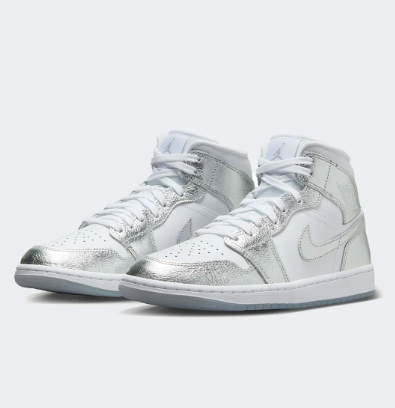 Wmns Air Jordan 1 Mid Se White/ Metallic Silver-Wolf Grey