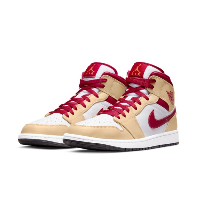 Jordan 1 Mid Light Curry Cardinal Red