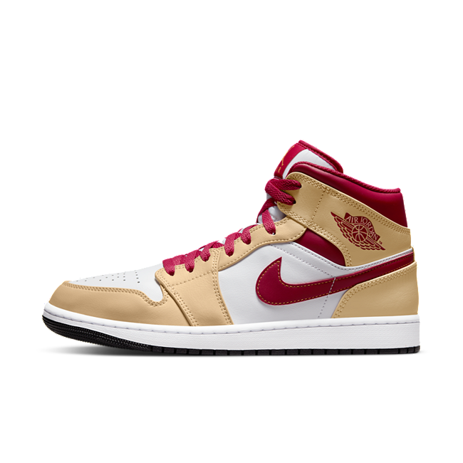 Jordan 1 Mid Light Curry Cardinal Red