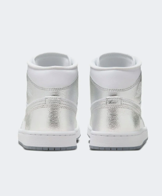 Wmns Air Jordan 1 Mid Se White/ Metallic Silver-Wolf Grey
